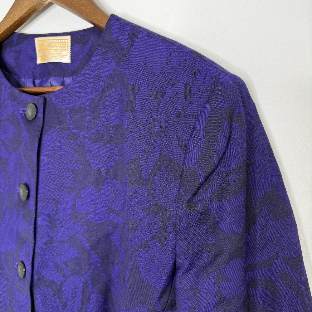 Vintage Pendleton Jacket Womens 14 Purple Floral Wool Collarless Blazer USA 90s